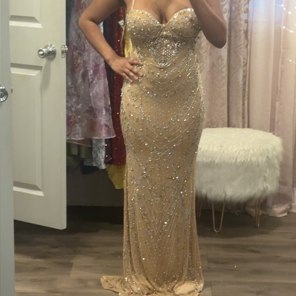 Women's Gold Sequin Evening Gown